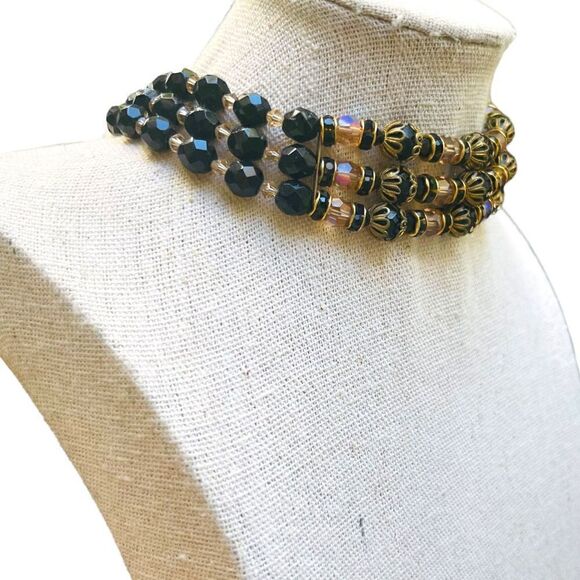 Vintage Aurora Borealis Beaded Goldtone Choker Necklace - Picture 9 of 9